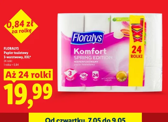 Papier toaletowy 3-warstwowy XXL Floralys Komfort Spring Edition nieparfumowany promocja w Lidl
