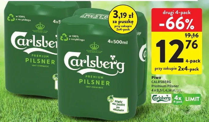 Piwo Carlsberg Premium Pilsner 4x500ml promocja w Intermarche