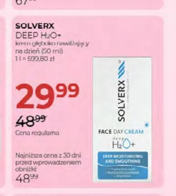 Krem do twarzy głęboko nawilżający na dzień Solverx Deep H2O+ promocja w Drogerie Jawa