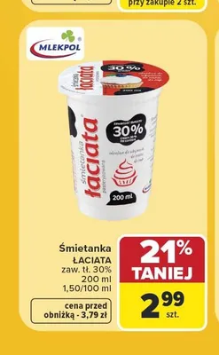 Śmietanka Łaciata 30% promocja w Carrefour Market