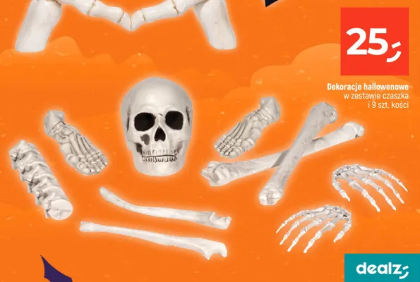 Dekoracje halloweenowe w zestawie czaszka i 9 szt. kości promocja w Dealz
