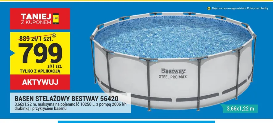 Basen stelażowy Bestway Steel Pro Max 3,66x1,22 m promocja w Merkury Market
