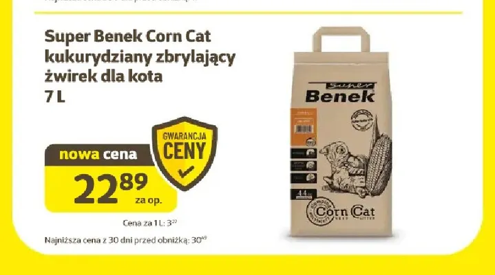 Super Benek Corn Cat kukurydziany zbrylający żwirek dla kota promocja w Super Zoo
