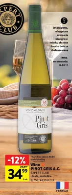 Wino białe półsłodkie Expert Club Pinot Gris A.C. promocja w Intermarche