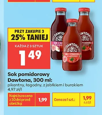Sok pomidorowy Dawtona pikantny promocja w Biedronka