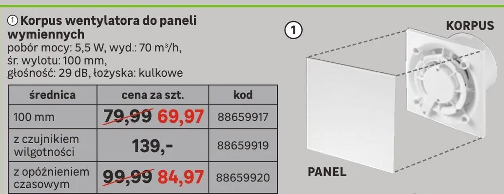 Korpus wentylatora do paneli wymiennych z opóźnieniem czasowym promocja w Leroy Merlin
