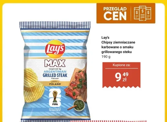 Chipsy ziemniaczane karbowane Lay's MAX o smaku grillowanego steku promocja w Dino