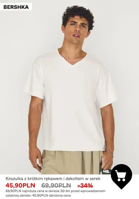 Koszulka z krótkim rękawem i dekoltem w serek Bershka promocja w Bershka