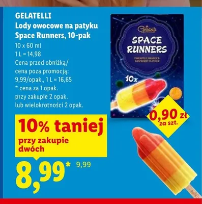 Lody owocowe na patyku Space Runners Gelatelli 10-pak promocja w Lidl