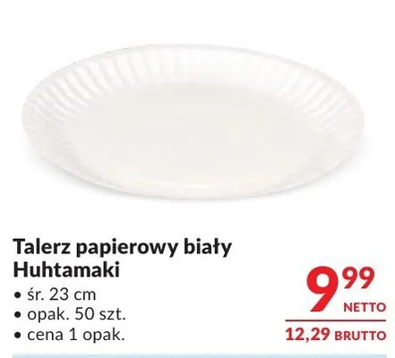 Talerz papierowy biały Huhtamaki promocja w Makro