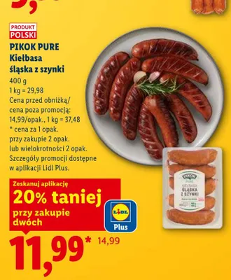 Kiełbasa śląska z szynki Pikok Pure promocja w Lidl