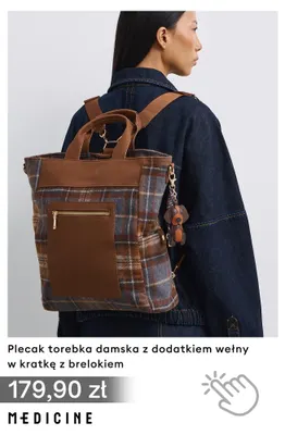 Plecak torebka damska z dodatkiem wełny w kratkę z brelokiem Medicine promocja w Medicine
