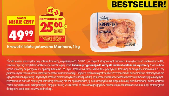 Krewetki białe gotowane Marinero promocja w Biedronka
