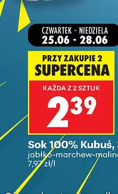 Sok 100% Kubuś jabłko-marchew-malina promocja w Biedronka