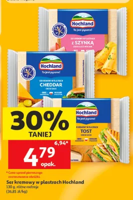 Ser kremowy w plastrach Hochland Cheddar promocja w Auchan