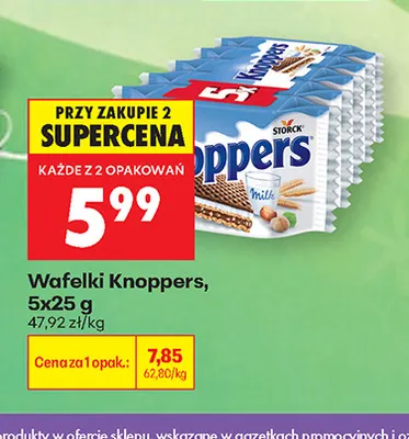 Wafelki Knoppers 5-pak promocja w Biedronka