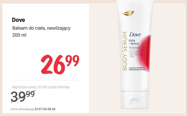 Balsam do ciała Dove nawilżający promocja w Rossmann