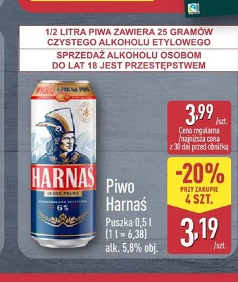 Piwo Harnaś Jasne Pełne promocja w Aldi