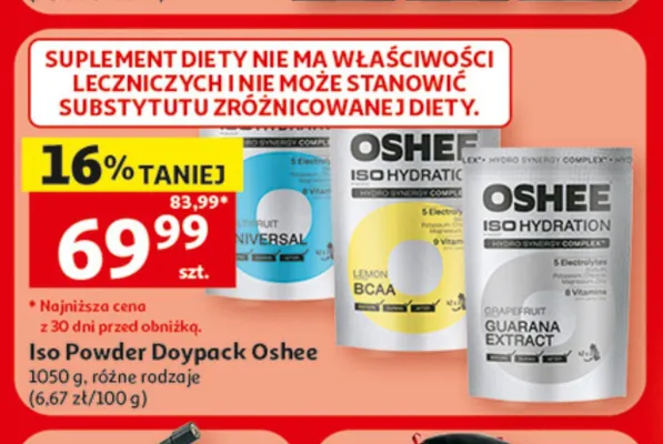 Napój izotoniczny w proszku Oshee Iso Hydration Lemon BCAA promocja w Auchan