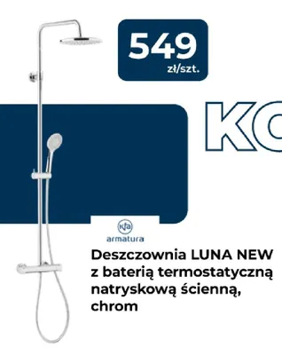 Deszczownia KFA Armatura LUNA NEW z baterią termostatyczną natryskową ścienną chrom promocja w PSB Mrówka