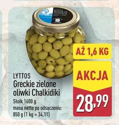 Greckie zielone oliwki Chalkidiki Lyttos promocja w Aldi