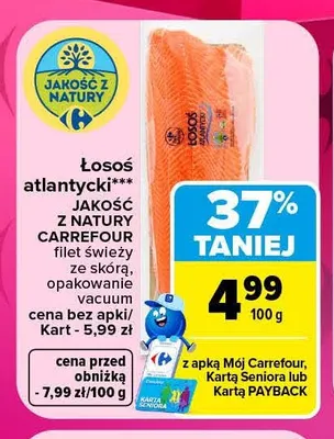 Łosoś atlantycki filet świeży ze skórą Jakość z Natury Carrefour promocja w Carrefour