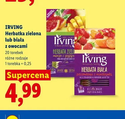 Herbata zielona Irving mango z grejpfrutem 20-pak promocja w Lidl