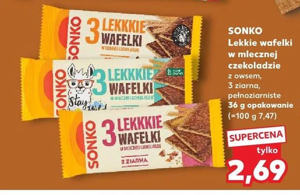 Lekkie wafelki Sonko w mlecznej czekoladzie pełnoziarniste promocja w Kaufland