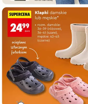 Klapki damskie ocieplane sztucznym futerkiem Biedronka promocja w Biedronka
