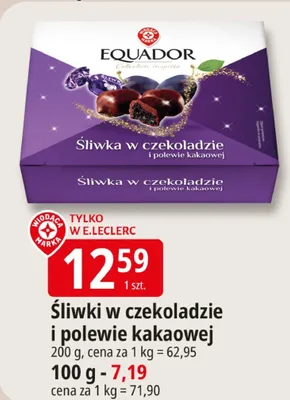 Śliwki w czekoladzie i polewie kakaowej Equador promocja w Leclerc