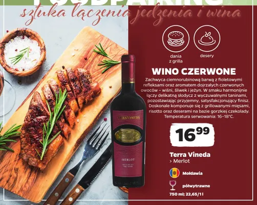 Wino czerwone półwytrawne Terra Vineda Merlot promocja w Netto