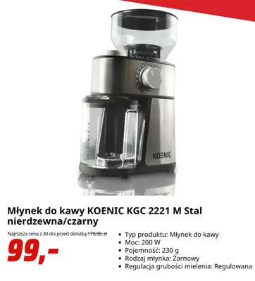 Młynek do kawy Koenic Kgc 2221 m stal nierdzewna/czarny promocja w Media Markt