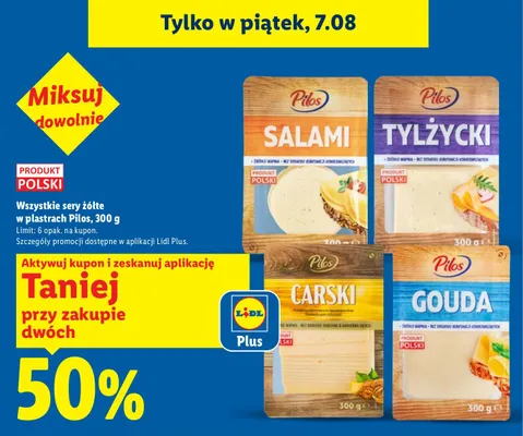 Ser żółty Tylżycki w plastrach Pilos promocja w Lidl