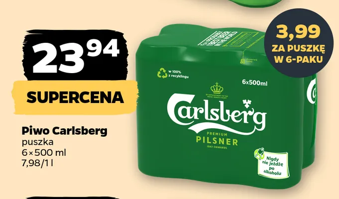 Piwo Carlsberg 6-pak 500 ml promocja w Netto