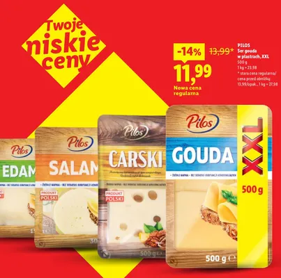 Ser edam w plastrach Pilos promocja w Lidl