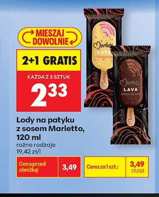 Lody na patyku z sosem Marletto promocja w Biedronka