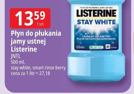 Płyn do płukania jamy ustnej Listerine Stay White promocja w Leclerc