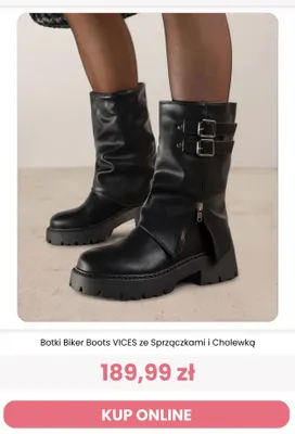 Botki biker boots Vices ze sprzączkami i cholewką promocja w Renee