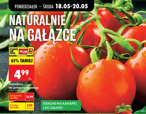 Pomidory na gałązce na wagę promocja w Biedronka