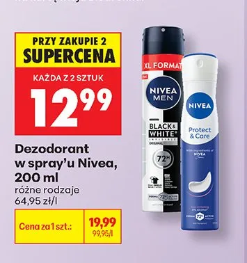Dezodorant w spray'u Nivea Men Black & White Invisible promocja w Biedronka
