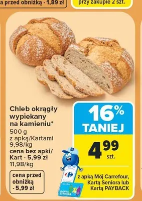 Chleb okrągły wypiekany na kamieniu promocja w Carrefour