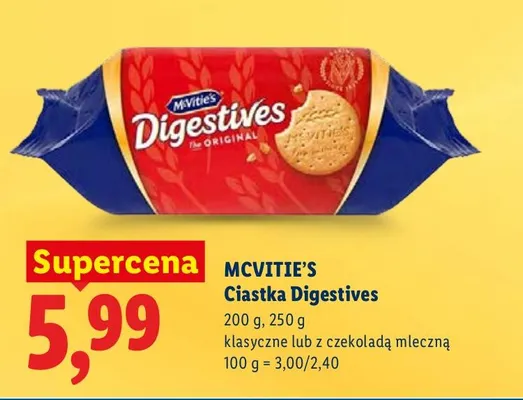 Ciastka Digestives klasyczne lub z czekoladą mleczną promocja w Lidl