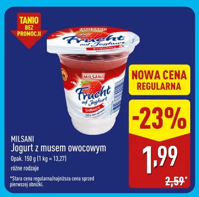 Jogurt z musem owocowym Milsani promocja w Aldi
