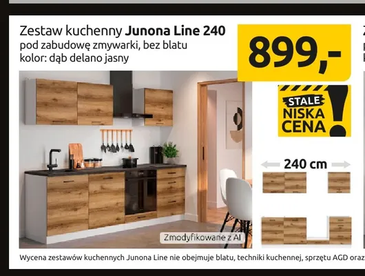 Zestaw kuchenny Junona Line 240 pod zabudowę zmywarki bez blatu dąb delano jasny promocja w Black Red White
