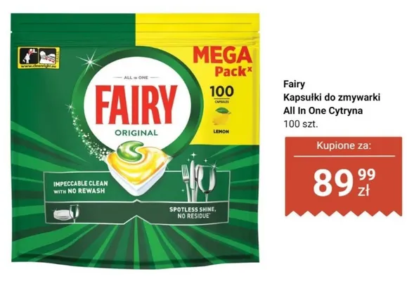 Kapsułki do zmywarki Fairy All In One Cytryna promocja w Dino