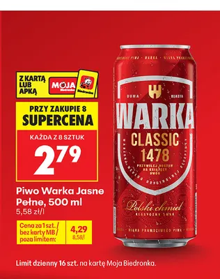 Piwo Warka promocja w Biedronka