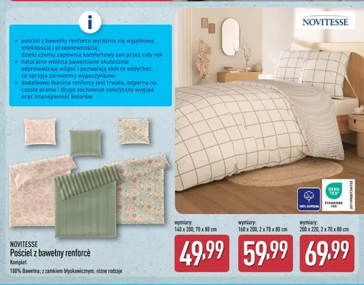 Pościel z bawełny renforcè 200x220 cm Novitesse promocja w Aldi