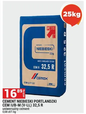 Cement niebieski portlandzki CEMEX CEM II/B-M (V-LL) 32,5 R uniwersalny promocja w Merkury Market