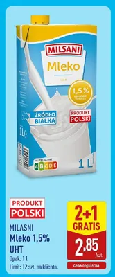Mleko 1,5% 2+1 GRATIS promocja w Aldi