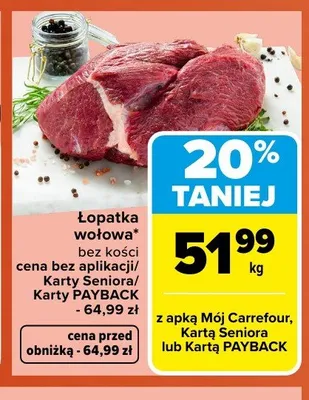Łopatka wołowa bez kości promocja w Carrefour